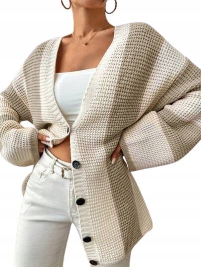 SHEIN SWETER DAMSKI W PASKI BEŻOWO BRĄZOWY ŁŁN