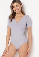 Bluzki damskie - Szare Body z Krótkim Rękawem i Trójkątnym Dekoltem Timrena - miniaturka - grafika 1