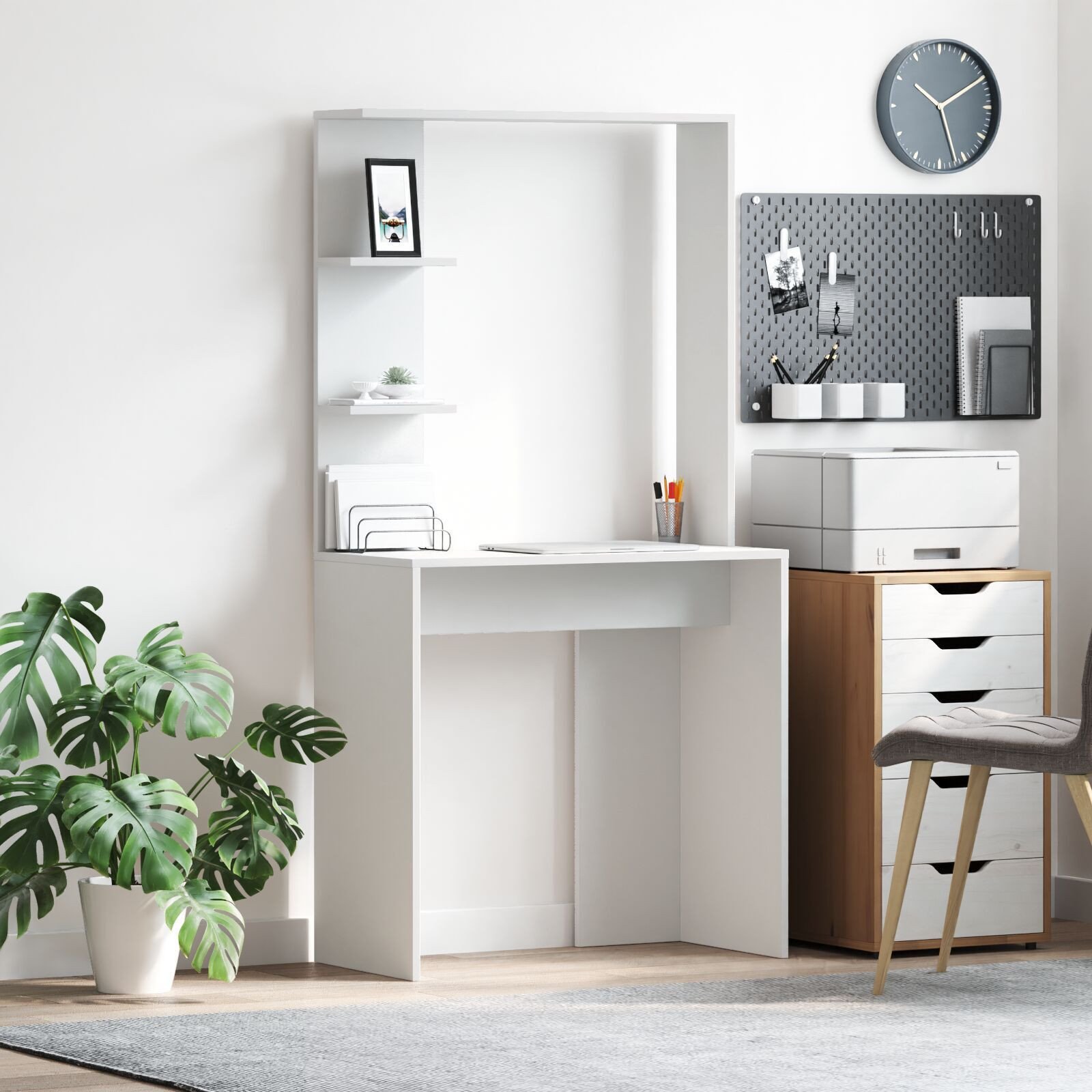 vidaXL Białe Biurko Komputerowe Białe Płyta wiórowa Średnie