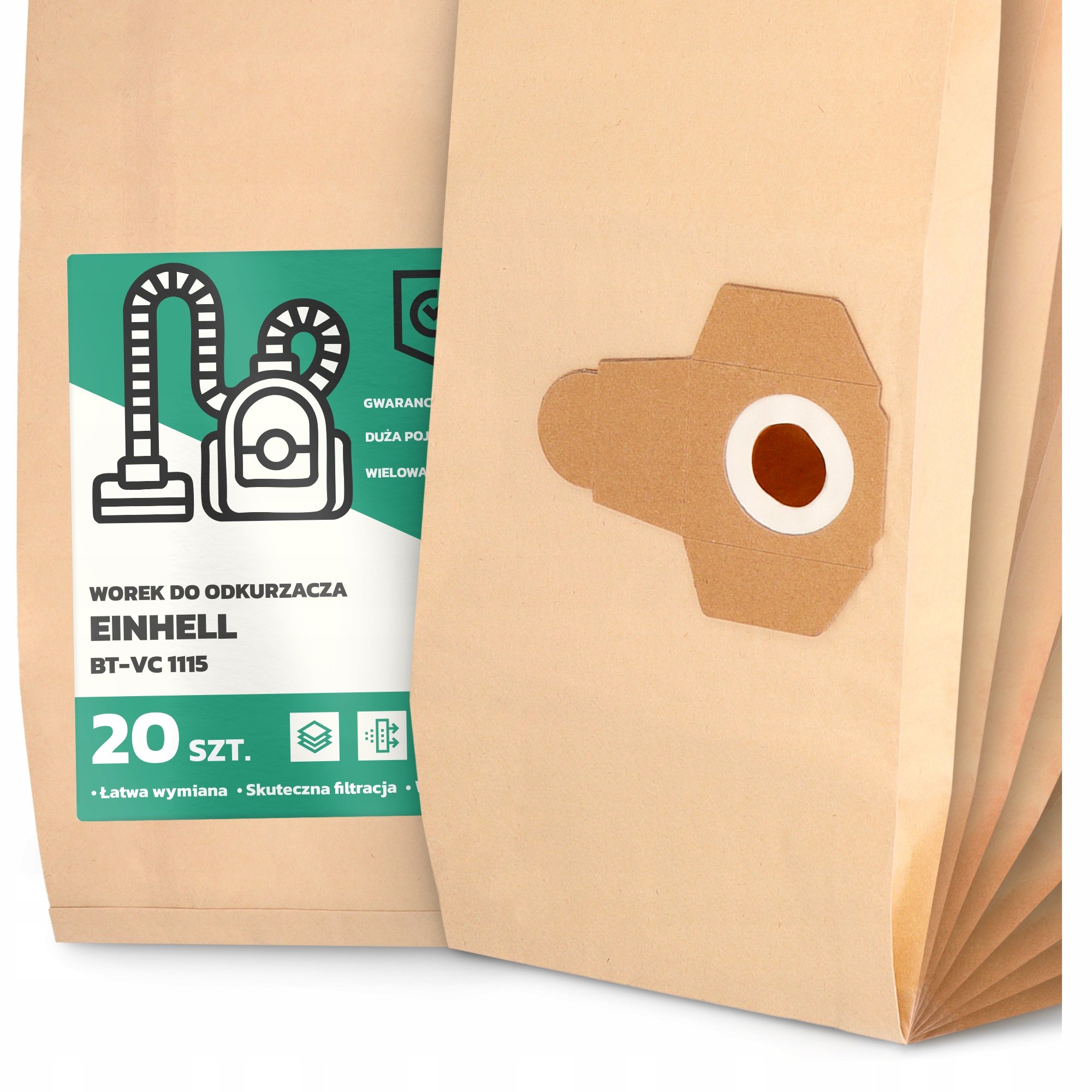 20x Worek do Odkurzacza Einhell Bt-vc 1115 Papierowy Duży Mocny Worki 2A