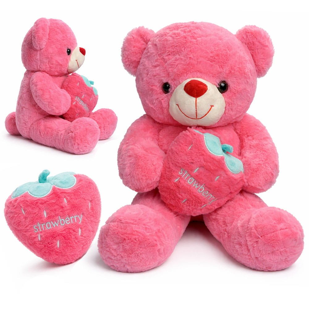 MIŚ Z TRUSKAWKĄ MASKOTKA PLUSZAK NA WALENTYNKI RÓŻOWY 50 CM