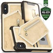 Etui i futerały do telefonów - Zizo Nebula Wallet Case Skórzane etui iPhone X z kieszeniami na karty + saszetka na zamek + szkło 9H na ekran (Tan/Brown) - miniaturka - grafika 1