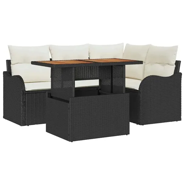 Zestaw Ogrodowy 5 Części, Syntetyczny Polirattan, Czarny, 45-90x10 cm