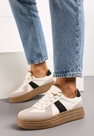 Moda i Uroda OUTLET - Beżowe Sneakersy na Niskiej Platformie z Materiałowymi Wstawkami Xeonbia - miniaturka - grafika 1