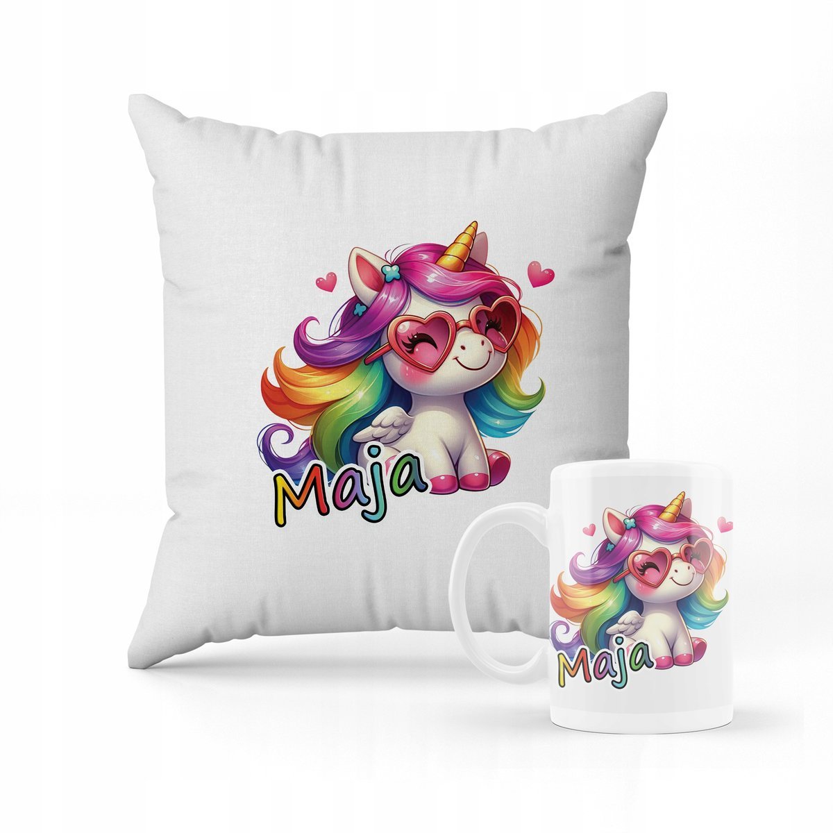 ZESTAW PODUSZKA + KUBEK Jednorożec + IMIĘ