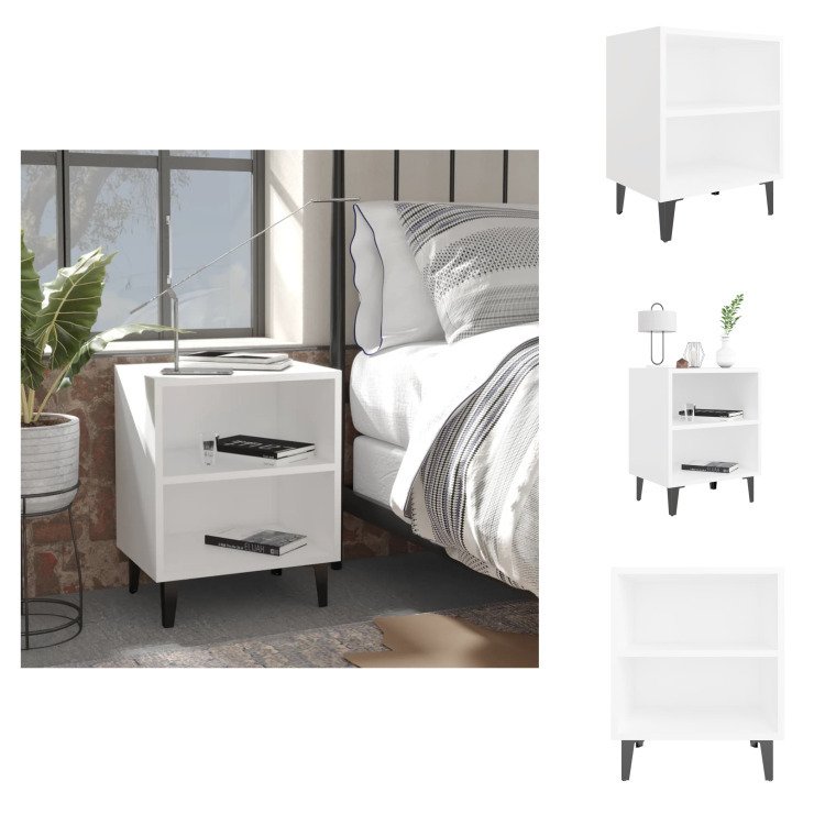 vidaXL Szafka nocna z metalowymi nogami biała 40x30x50 cm - Szafki nocne