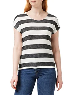 VERO MODA Koszulka damska z krótkimi rękawami w paski, Czarne i białe paski, XL - Koszulki i topy damskie - miniaturka - grafika 1