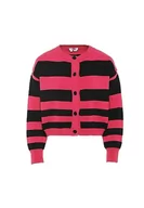 Swetry damskie - myMo Damski modny kardigan w paski akryl różowy czarny rozmiar XL/XXL, ró?owy czarny, XL - miniaturka - grafika 1