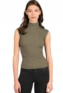 GUESS KLASYCZNA BLUZKA BEZ RĘKAWÓW Z GOLFEM KHAKI XS GXB - Bluzki damskie - miniaturka - grafika 1