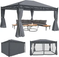 Moskitiery - Pergola Cadiz, pawilon ogrodowy, solidna rama 7 cm ze ścianą boczną + moskitiera ~ szary 4x3m - miniaturka - grafika 1