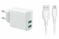 Ładowarki do telefonów - Ładowarka Sieciowa 2x USB 3,4A + kabel iPhone 1m - miniaturka - grafika 1