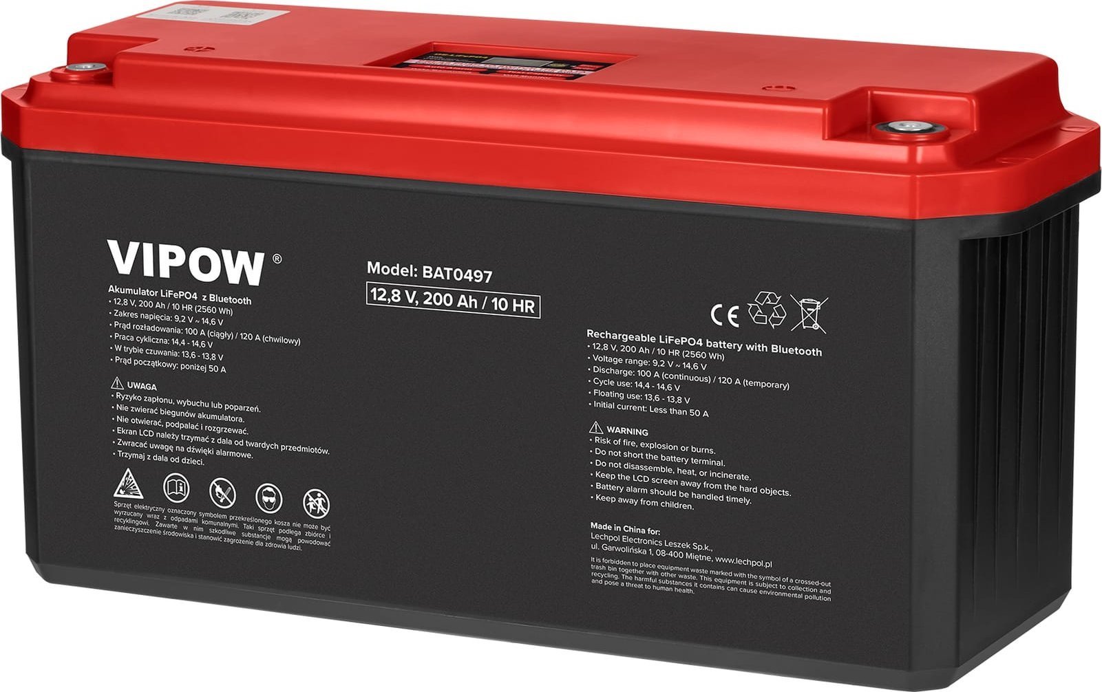 Vipow Akumulator żelowy LiFePO4 Bluetooth 200Ah BAT0497
