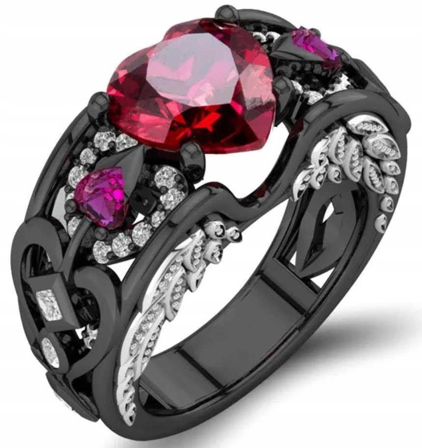 Pierścionek z Rubinem Serce Ruby Heart Cyrkonie Stal Chirurgiczna