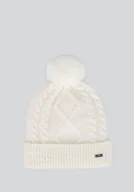 Czapki damskie - Damska czapka z pomponem i kokardami kremowa - miniaturka - grafika 1