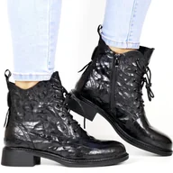 Botki damskie - DAMSKIE TRZEWIKI BOTKI SKÓRZANE VINCEZA 86412 CZARNE - miniaturka - grafika 1