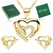 Zestawy biżuterii dla kobiet - PIĘKNY ZŁOTY KOMPLET BIŻUTERII 925 PREZENT NA DZIEŃ BABCI + DEDYKACJA - miniaturka - grafika 1