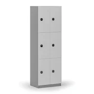 Szafki biurowe - Drewniana szafka skrytkowa, 6 schowków, zamek RFID, szary/biały - miniaturka - grafika 1
