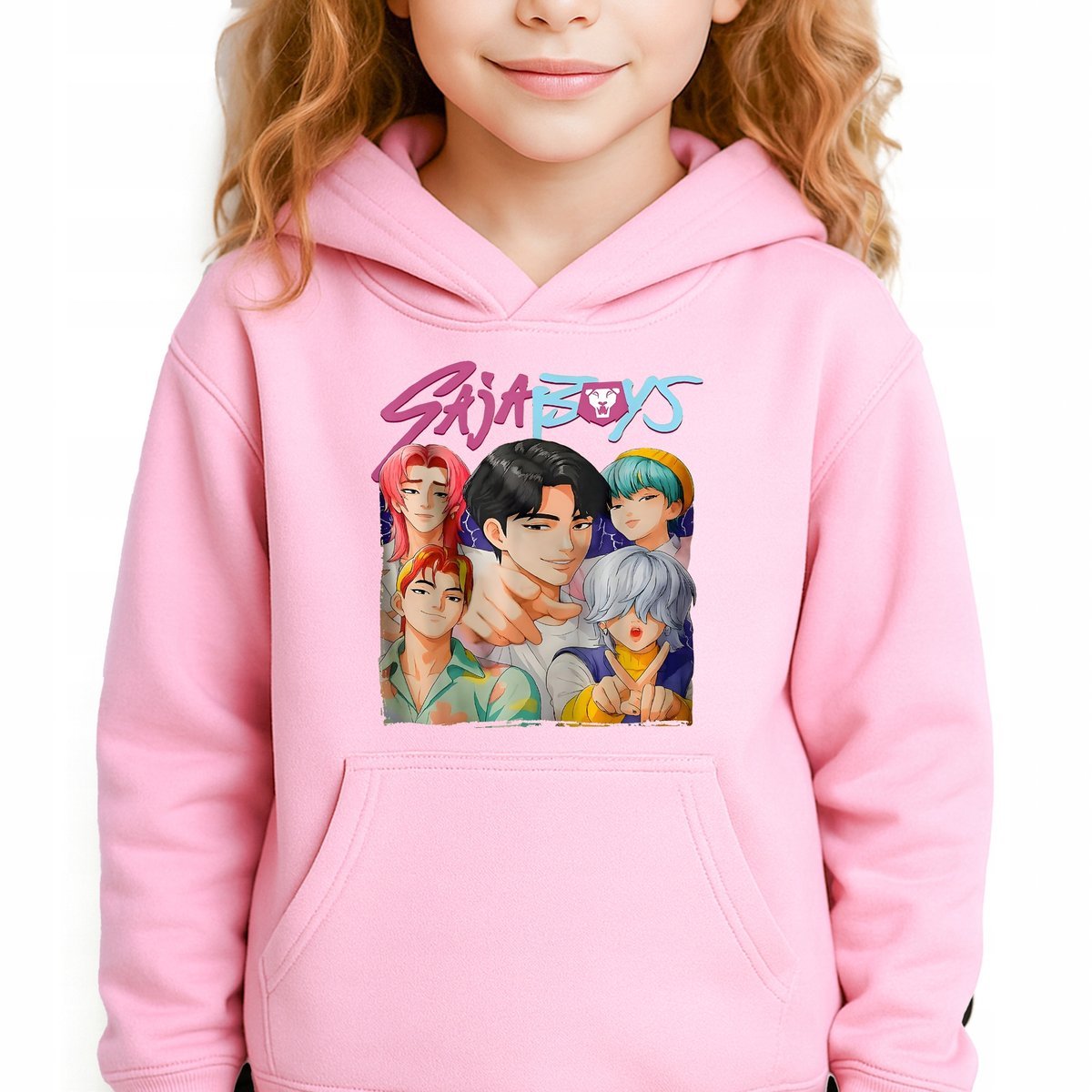 Bluza Dziecięca Różowa Z Kapturem SAJA CREW Muzyka Bajka Kpop Wz - 128 cm