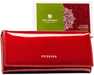 Portfele - Duży i pojemny czerwony portfel damski skórzany lakierowany klasyczny prezent ochrona kart RFID PETERSON - miniaturka - grafika 1