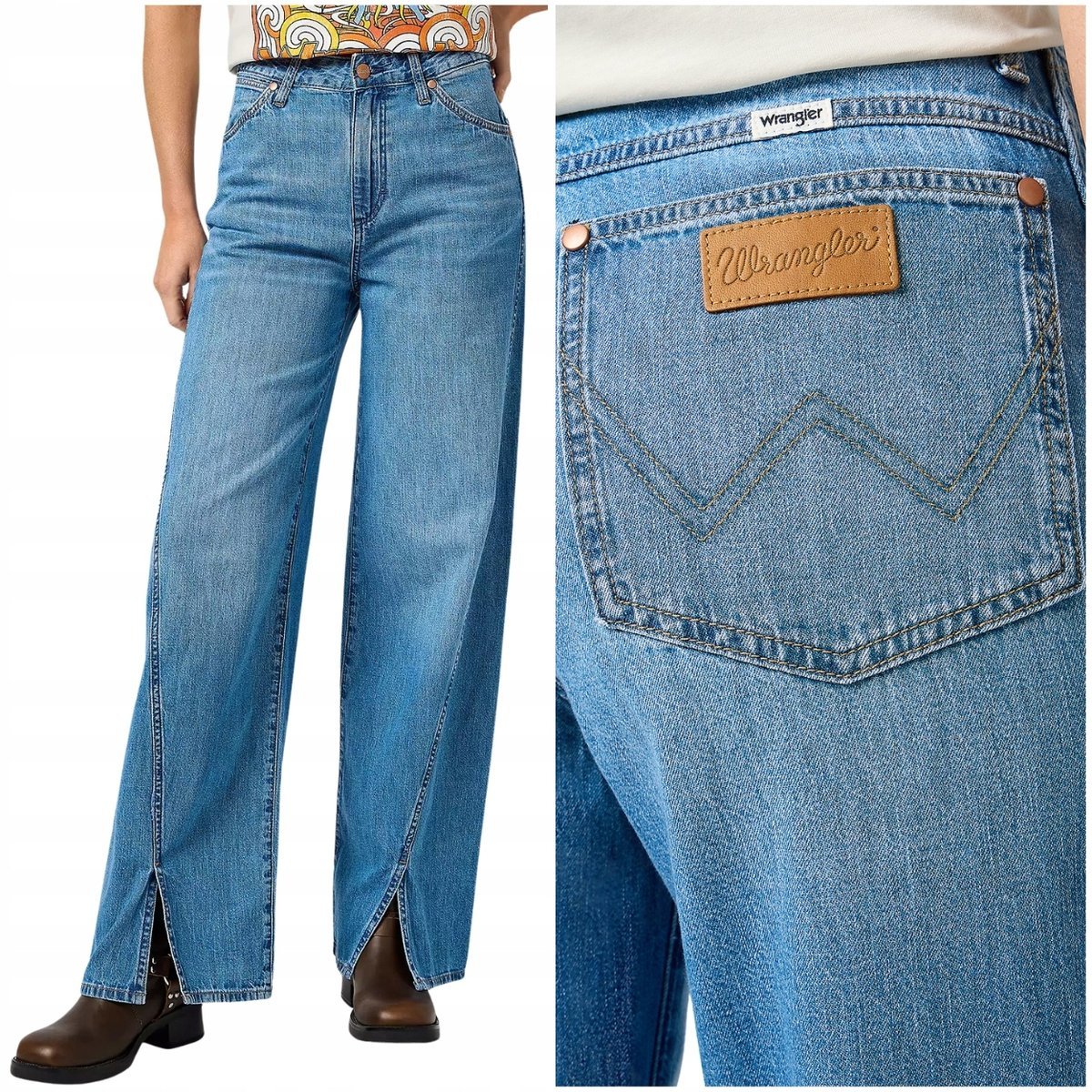 Wrangler SPAT LOOSE luźne szerokie damskie spodnie jeansowe palazzo W26 L32