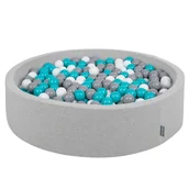 Suche baseny - KiddyMoon, suchy basen okrągły z piłeczkami 7cm 120x30 jasnoszary: szary-biały-turkus 120x30/200piłek - miniaturka - grafika 1