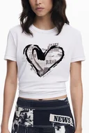 Koszulki i topy damskie - T-SHIRT DAMSKI Z KRÓTKIM RĘKAWEM DESIGUAL BIAŁY - miniaturka - grafika 1