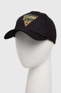 Czapki męskie - Guess czapka z daszkiem bawełniana kolor czarny z nadrukiem - grafika 1