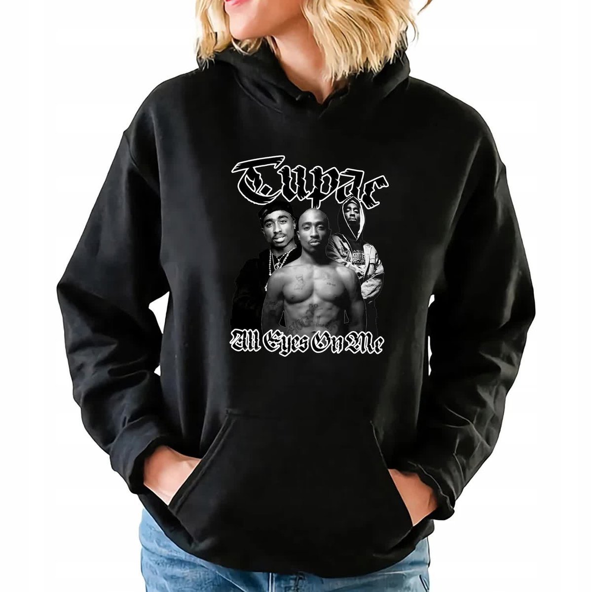Bluza Damska Czarna z Kapturem TUPAC Raperzy Muzyka Rap Hip Hop Wzory - M