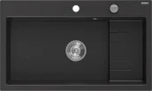 Zlewozmywaki - Mexen Omar zlewozmywak granitowy 1-komorowy 800 x 480 mm, czarny/srebrny metalik, syfon chrom - 6520801005-73 - miniaturka - grafika 1