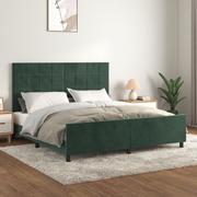 Łóżka - Lumarko Rama łóżka z zagłówkiem, ciemnozielona, 180x200 cm, aksamitna - miniaturka - grafika 1
