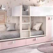 Łóżka dla dzieci i młodzieży - Łóżko piętrowe - 2 × 90 × 190 cm - wbudowana szafa - kolor biały, naturalny i różowy - w zestawie z materacami - JUANITO - miniaturka - grafika 1
