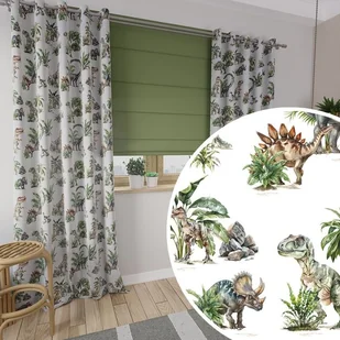 Gotowa zasłona do pokoju dziecka na taśmie, Dinozaury kolor zielony, rozmiar 140x250 cm - Firany i zasłony dla dzieci - miniaturka - grafika 1