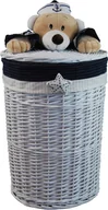 Kosze na bieliznę - Kosz na pranie kosz na pranie skrzynia na pranie wiklinowa okrągła biała pokrywa z pluszową zabawką niedźwiedź morski pokrywa 34L - miniaturka - grafika 1