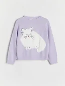 Swetry dla dziewczynek - Reserved - Sweter z aplikacją kota - wielobarwny - miniaturka - grafika 1