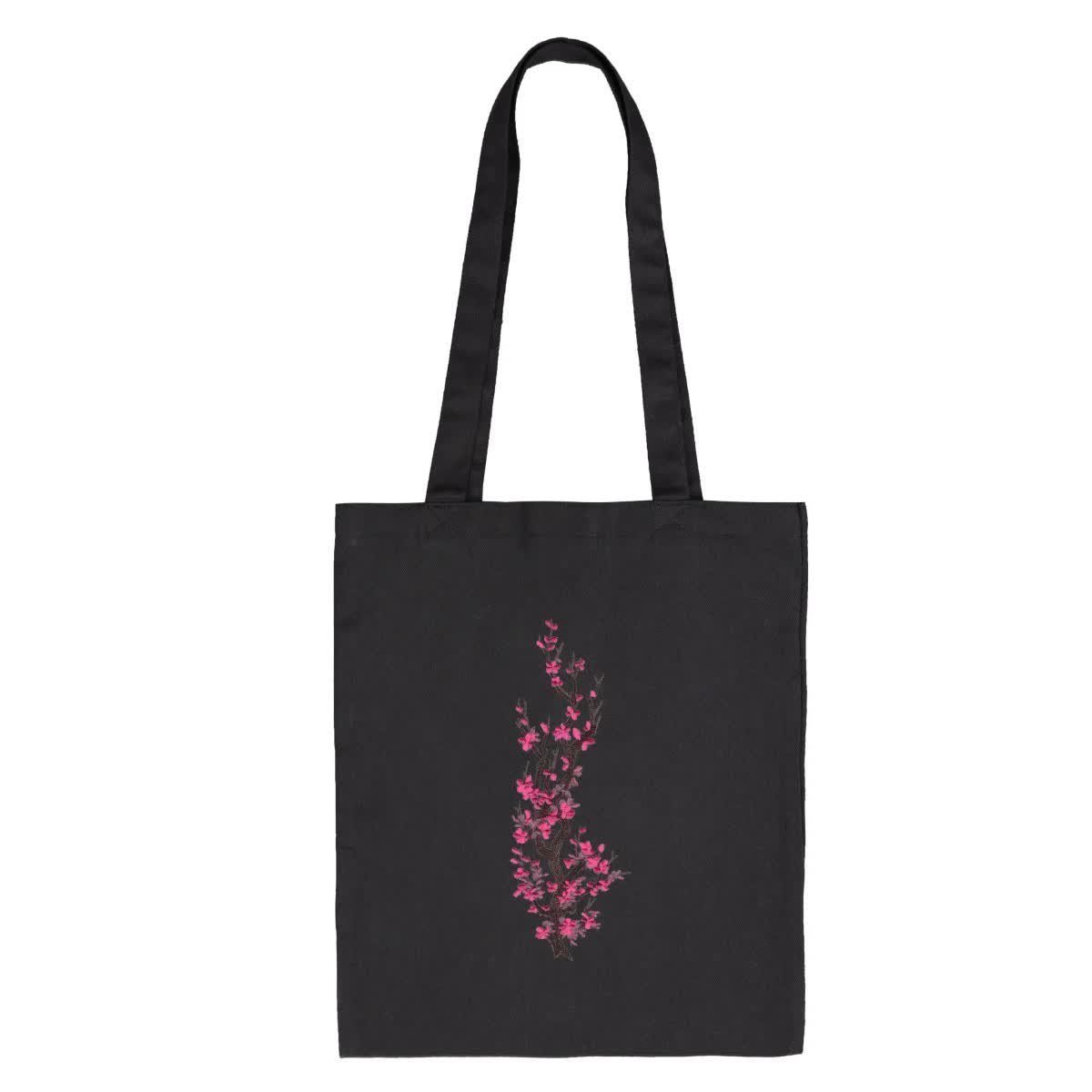 Torba bawełniana czarna zakupowa z haftem – kwiaty jabłoni