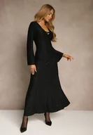 Sukienki - Czarna Rozkloszowana Sukienka Longsleeve w Zebrę Zdobiona Brokatem Mevilisa - miniaturka - grafika 1