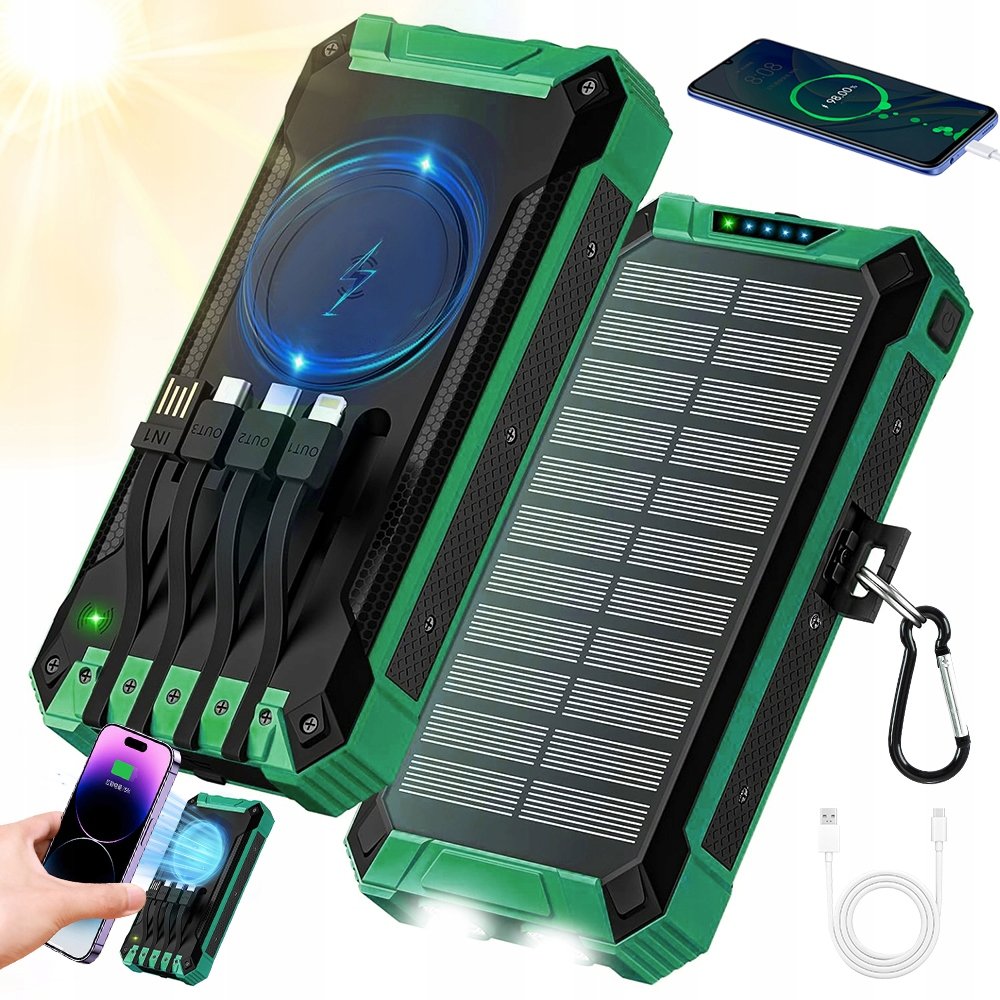 Powerbank Solarny 26800 mAh Ładowarka Indukcyjny Latarka Usb 2XLED