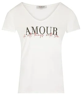 Morgan Damska koszulka z krótkim rękawem z napisem DTHING Ecru TS, Off White, S - Koszulki i topy damskie - miniaturka - grafika 1