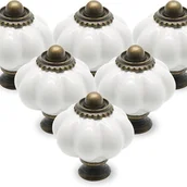 Zawiasy, okucia i inne akcesoria - Uchwyty ceramiczne w kształcie dyni do komód, szuflad i szafek, 6 sztuk, białe - miniaturka - grafika 1