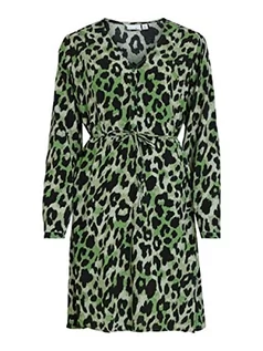 Sukienki - Vila Women's VIFINI V-Neck L/S Short Dress/SU-NOOS sukienka, zielony minerał/AOP: KIA, 36, Mineral Green/Aop:kia, 36 - grafika 1