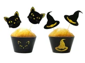 Halloween - Zestaw dekoracji na babeczki Czarownica i kot - 12 szt. - miniaturka - grafika 1