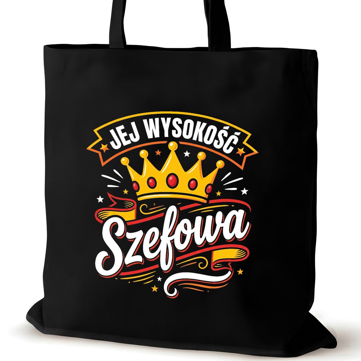 Torba bawełniana szefowej czarna na ramię nadrukiem duża biura jej wysokość