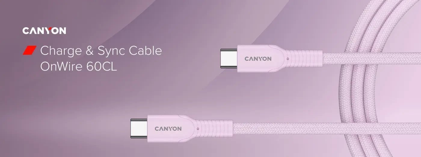 CANYON cable OnWire 60CL C-C 60W COLOR Braided 1m Pink CND-CCAP60AB10PK 5291485018641