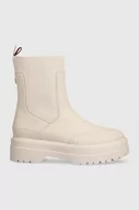 Botki damskie - Tommy Hilfiger sztyblety FEMININE RUBBERIZED THERMO BOOT kolor beżowy na platformie FW0FW07475 - miniaturka - grafika 1