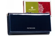 Portfele - Granatowy portfel damski skórzany z klapką — Peterson - miniaturka - grafika 1