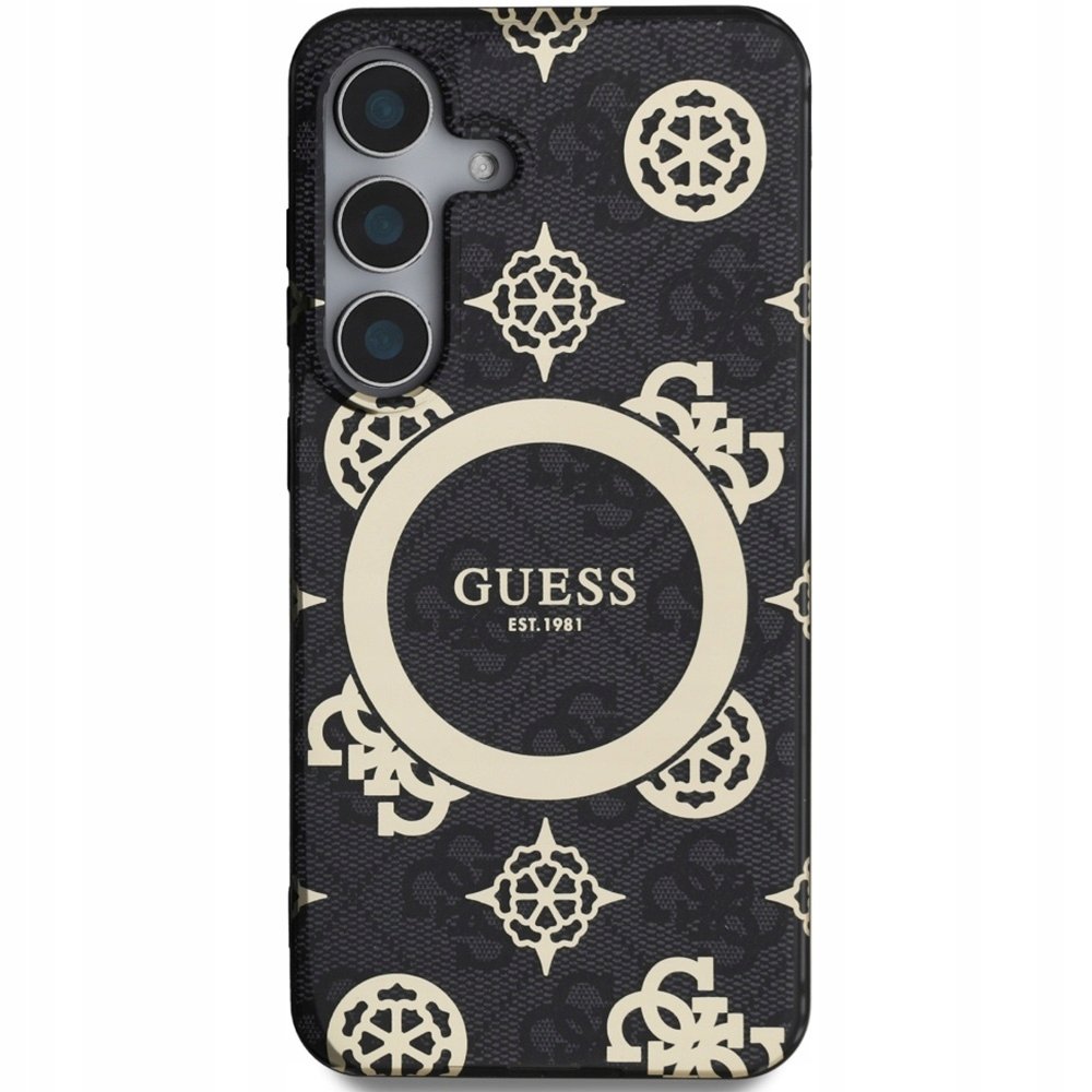 Guess Etui 4G Electroplated Peony MagSafe do Galaxy S25, czarne