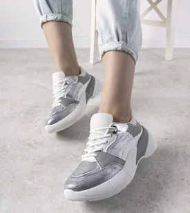 Srebrne sneakersy na wysokiej podeszwie Rude-39 - Botki damskie - miniaturka - grafika 1