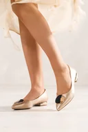 Baleriny - Złote baleriny damskie z ozdobą na niskim klocku skórzana wkładka Casu ER24WX12-G - miniaturka - grafika 1