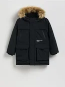 Kurtki i płaszcze dla chłopców - Reserved - Ocieplana kurtka z kapturem - czarny - miniaturka - grafika 1