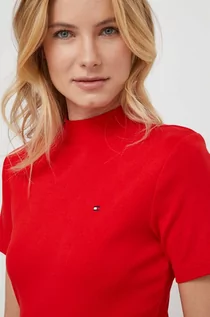 Koszulki sportowe damskie - Tommy Hilfiger t-shirt bawełniany damski kolor czerwony z półgolfem - grafika 1